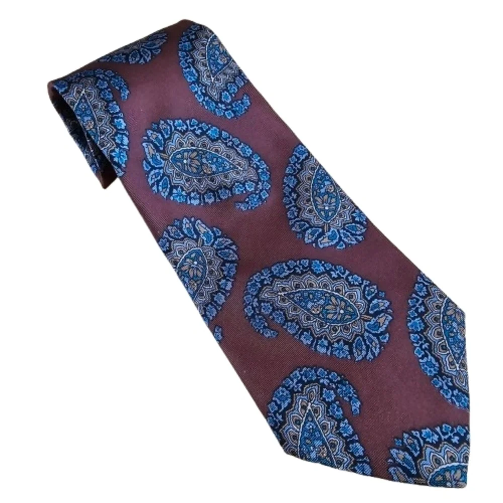 Vintage Guy Laroche Paris 100% Silk Paisley Necktie Burgundy Blue